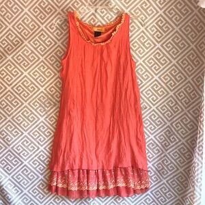 Urban Mango Sleeveless Coral Dress with Lace Detail